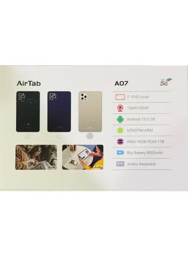 AIR TAB تابلت ذكي A07 بحجم 7 إنش – شاشة Full HD، 16 جيجابايت RAM، 1 تيرابايت تخزين، بطارية 8000 مللي أمبير، تابلت أندرويد عالي السرعة – مثالي للدراسة، العمل والترفيه – تصميم أنيق باللون الأزرق البحري - Image 3